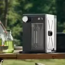 portable countertop reverse osmosis water purifier with instant hot water dispenser, LED display and alkaline filtration for home and outdoor camping use